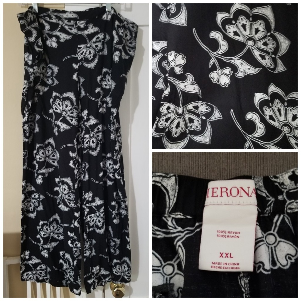 XXL Wide Leg Merona Pants, Black and White Floral